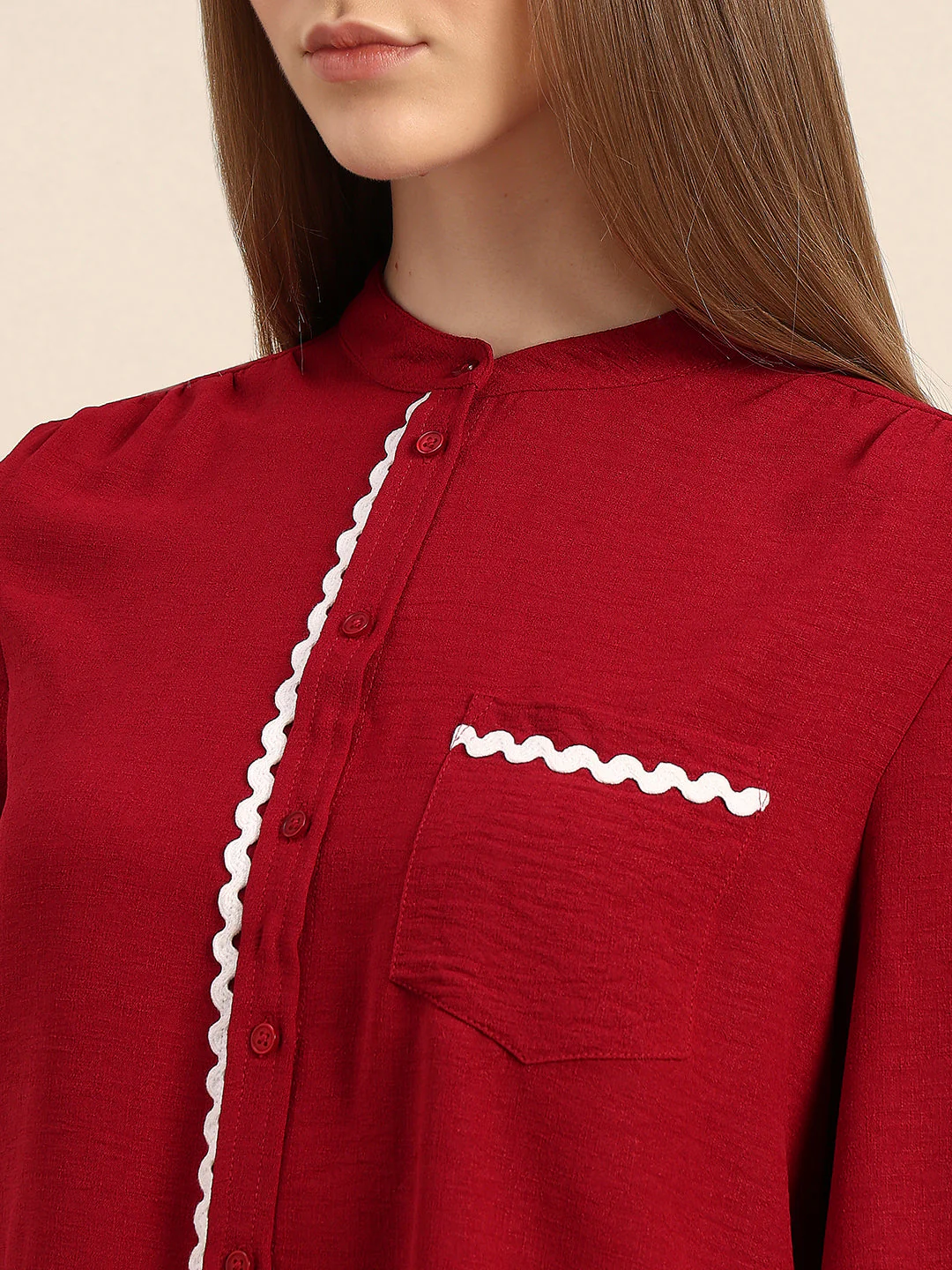 Mandarin Collar Cotton Shirt - Image 8