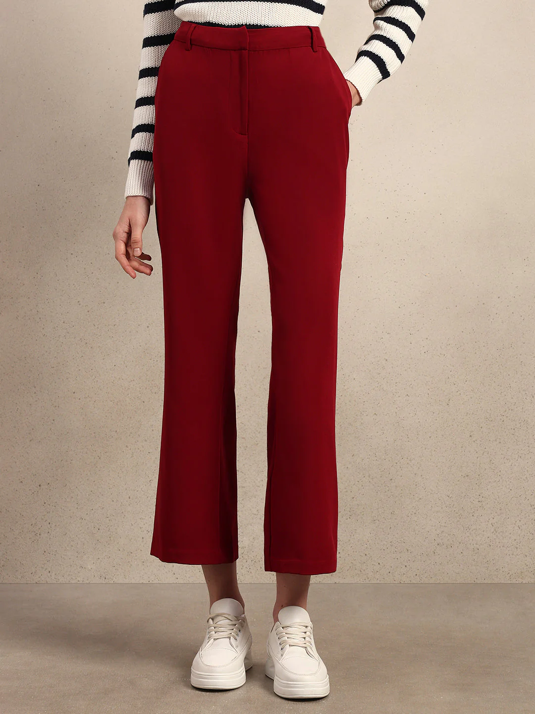 High Rise Bootcut Pants - Maroon - Image 2