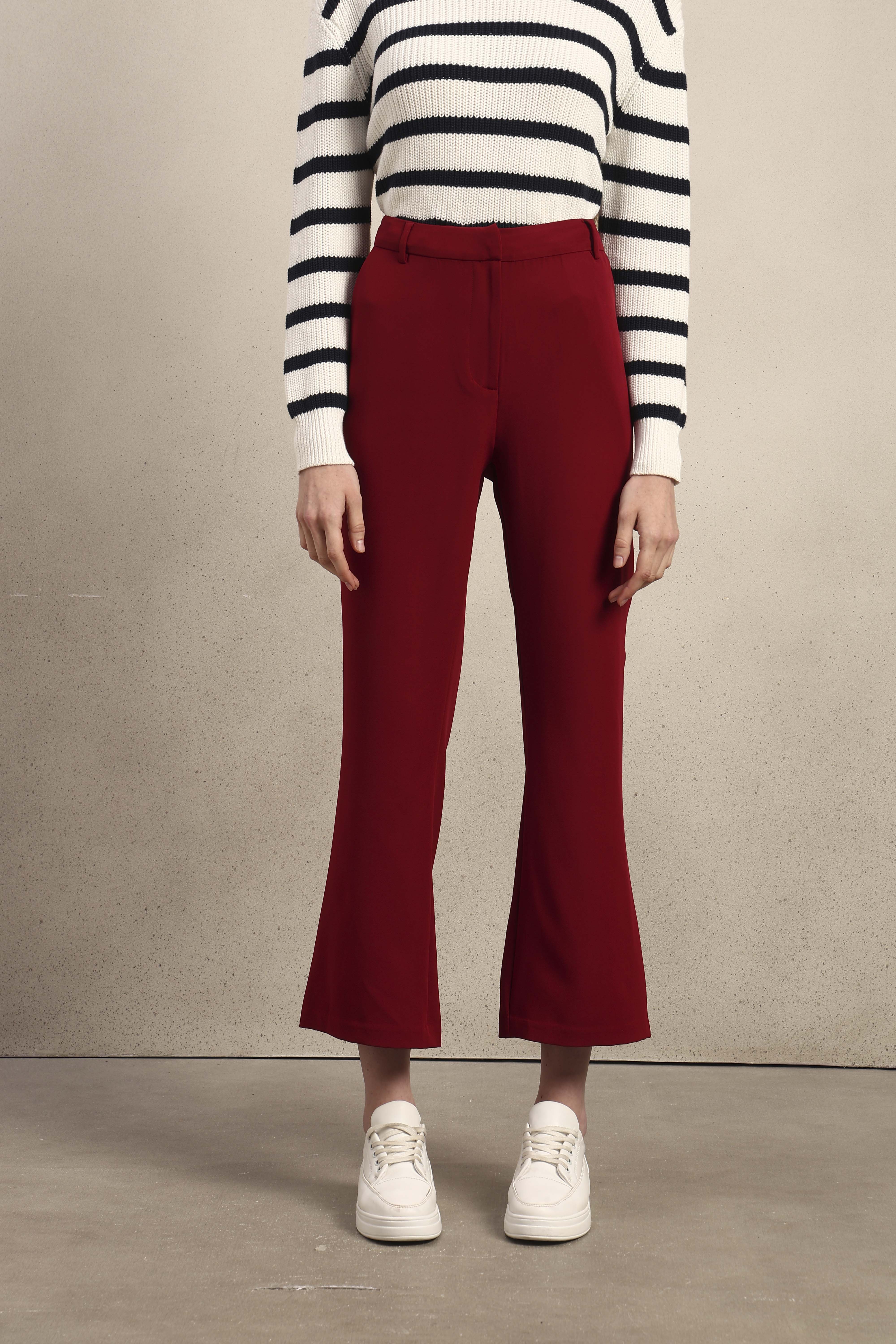 High Rise Bootcut Pants - Maroon - Image 9