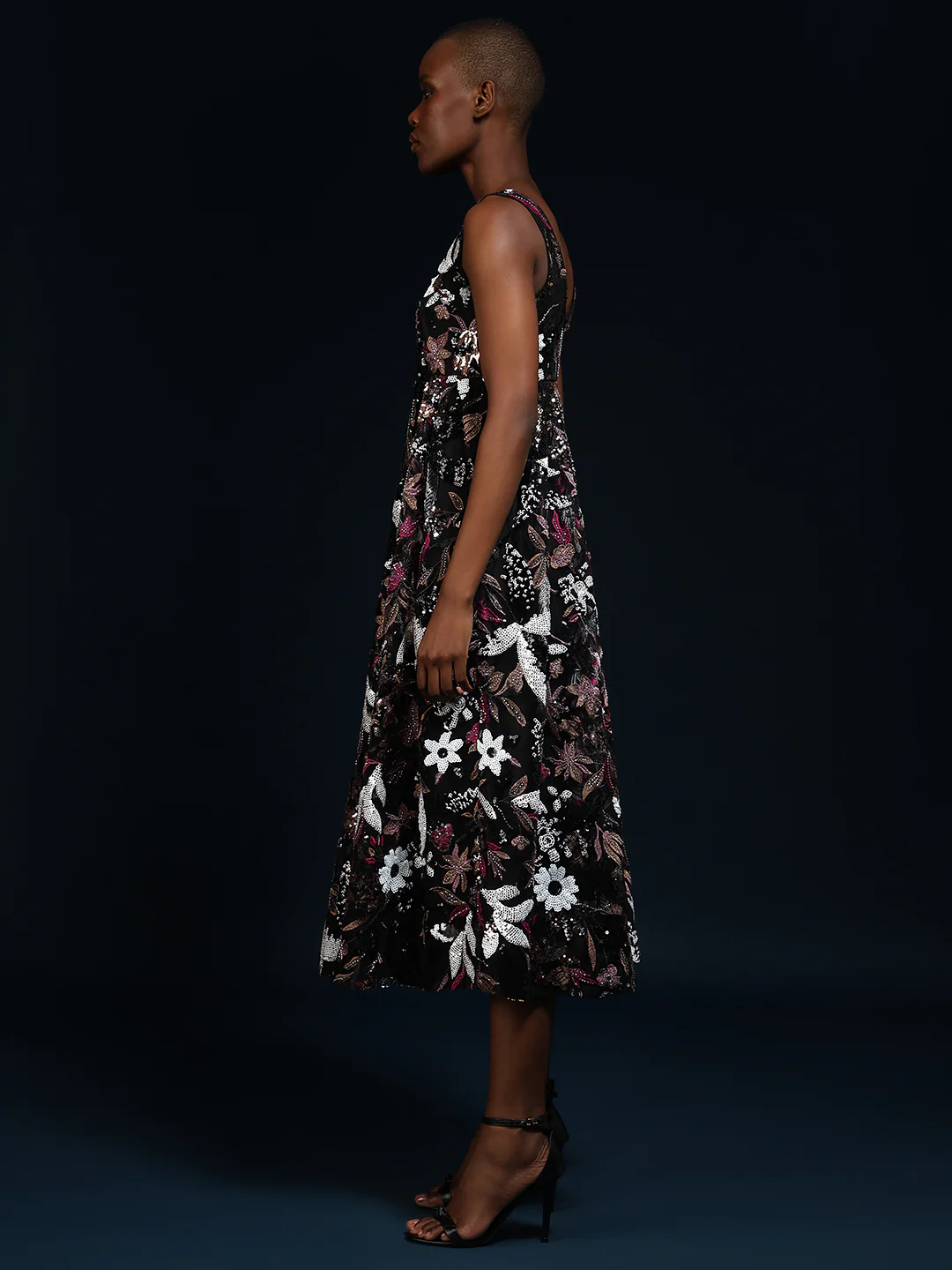 Marquee Black Floral Midi Dress - Image 3