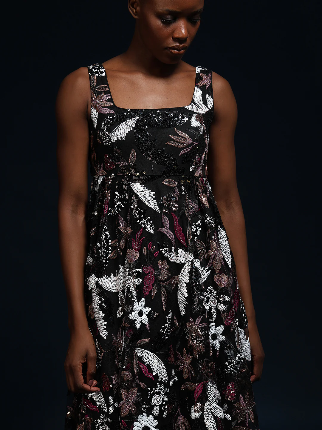 Marquee Black Floral Midi Dress - Image 5