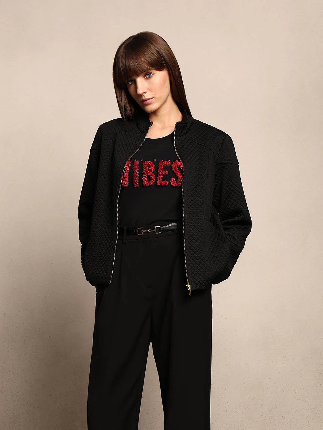 Black Quilted Zip Jacket
