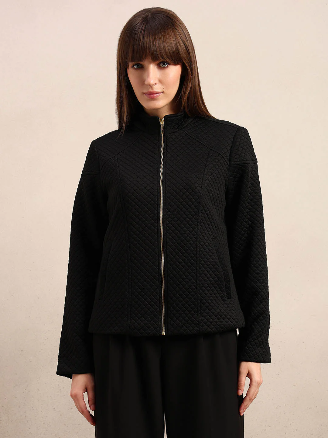 Black Quilted Zip Jacket - Image 2