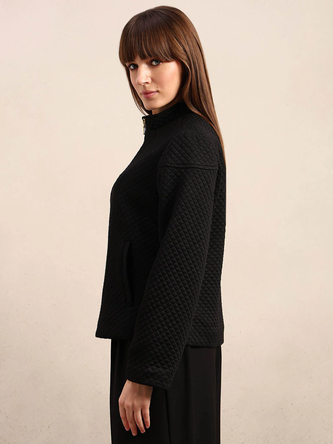 Black Quilted Zip Jacket - Image 3