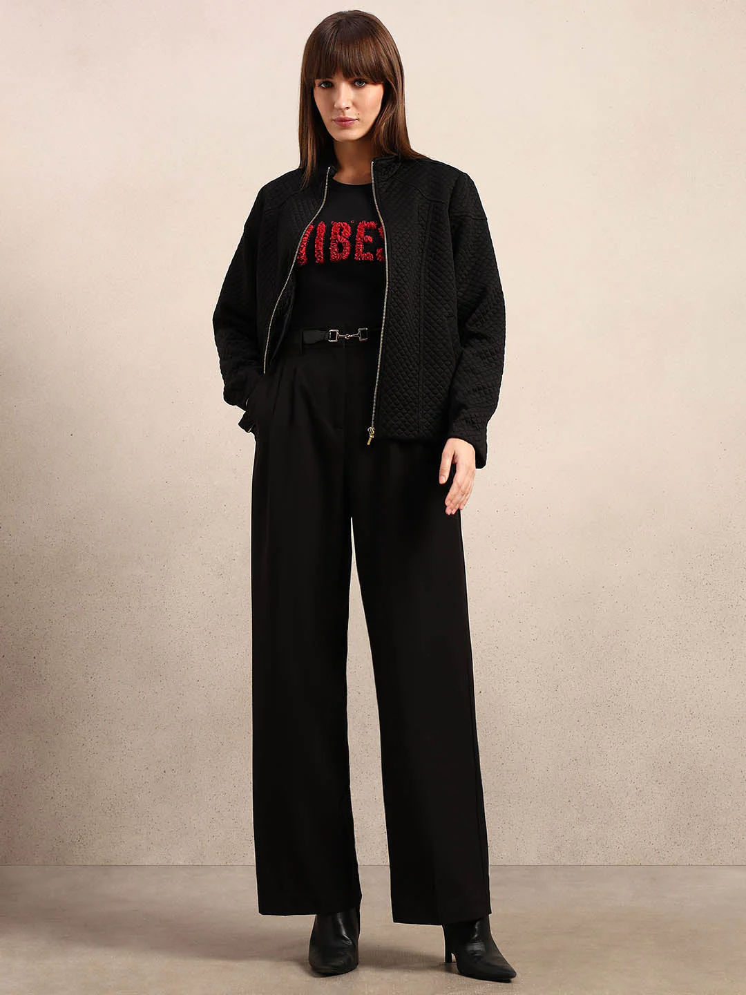 Black Quilted Zip Jacket - Image 5
