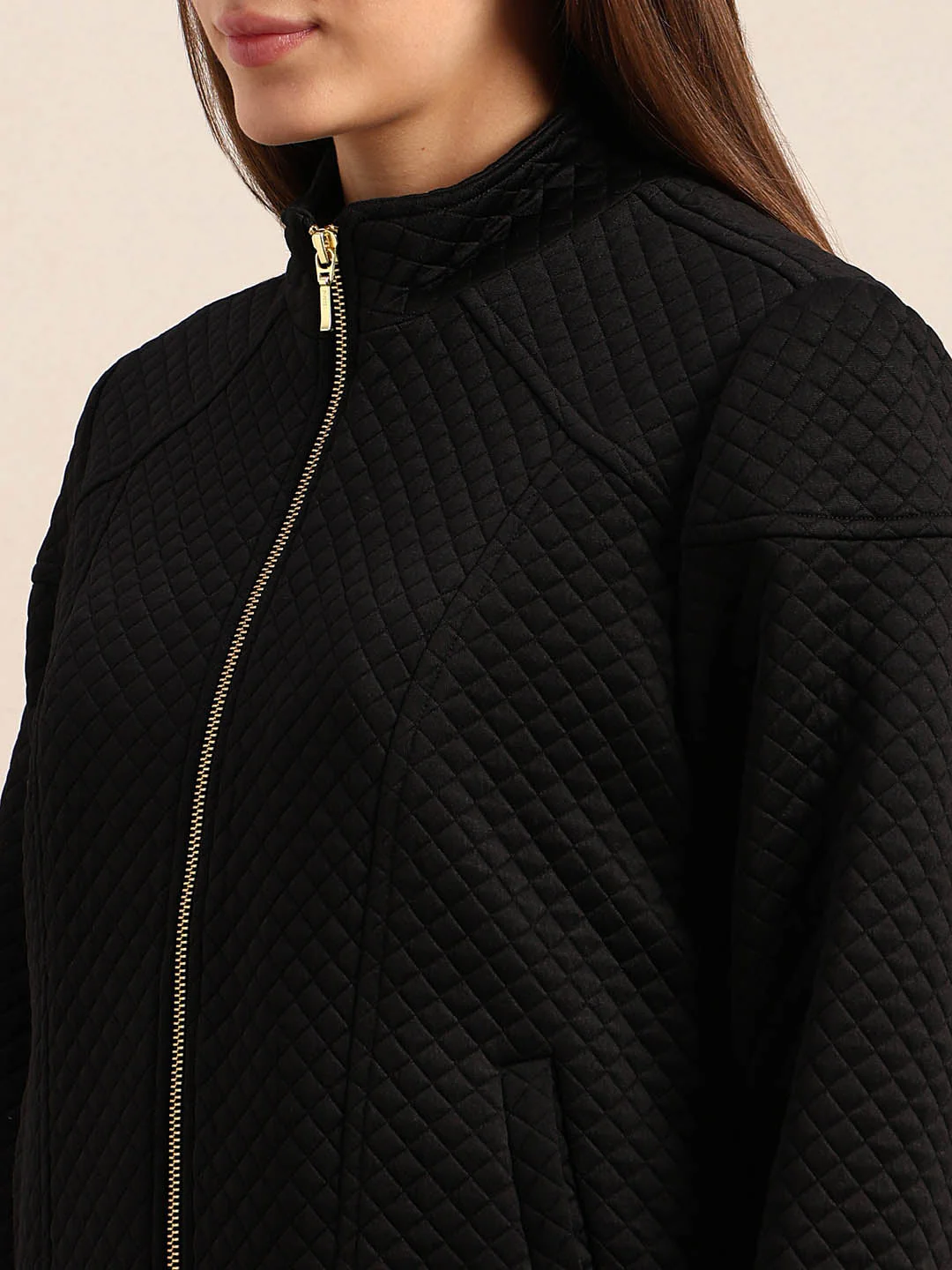 Black Quilted Zip Jacket - Image 8
