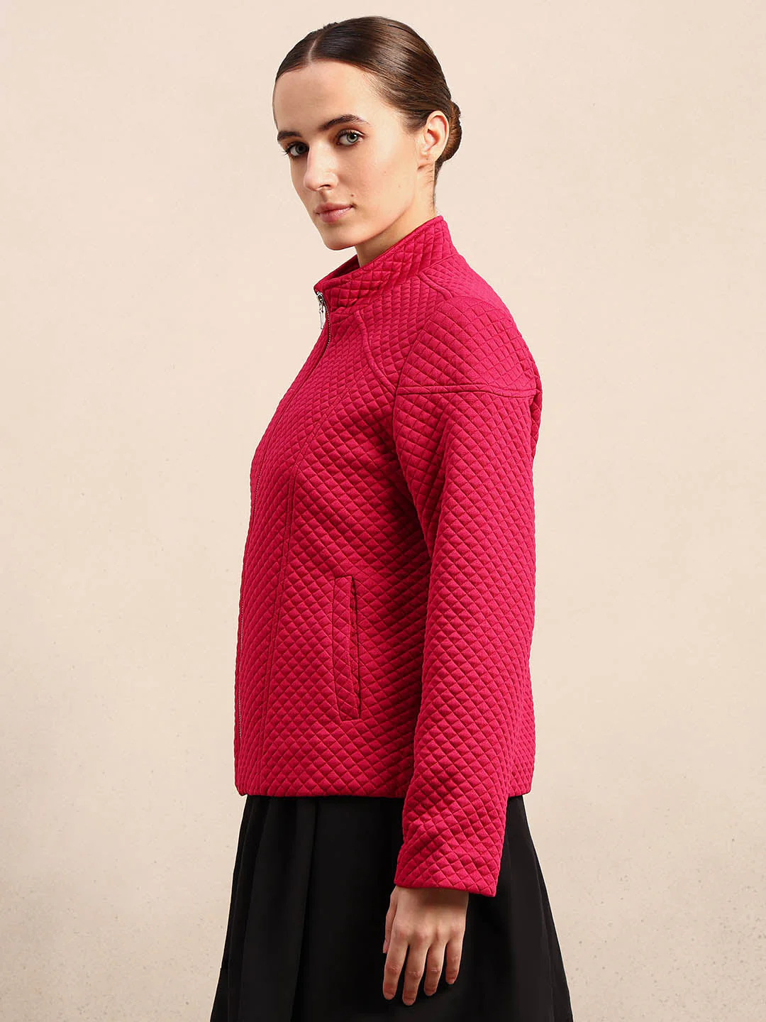 Berry Red Quilted Zip Jacket - Image 3