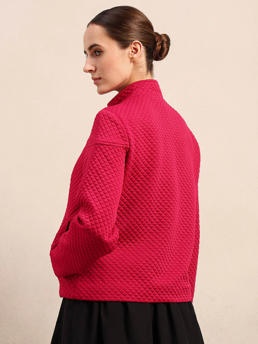 Berry Red Quilted Zip Jacket - Image 4