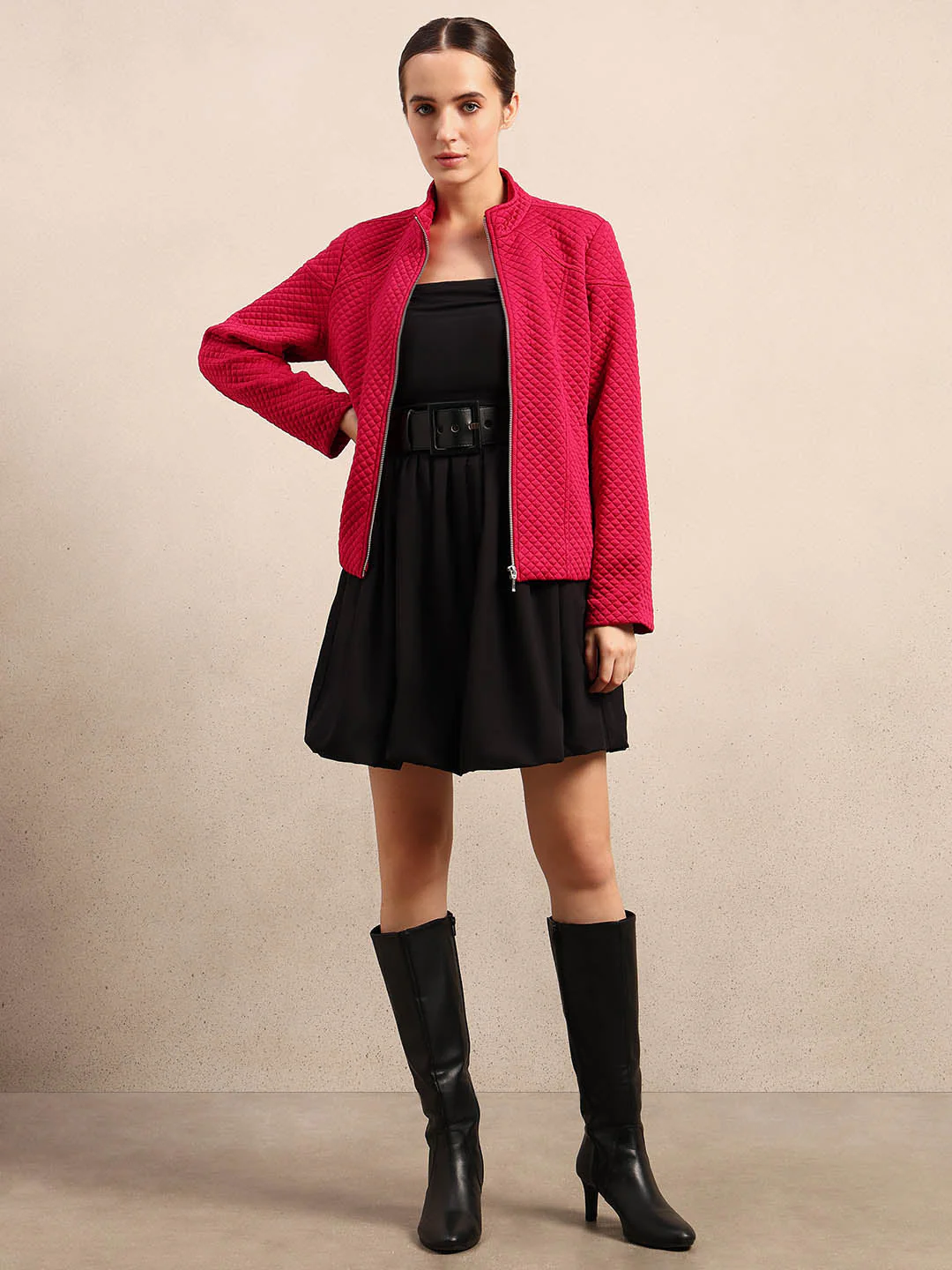 Berry Red Quilted Zip Jacket - Image 5