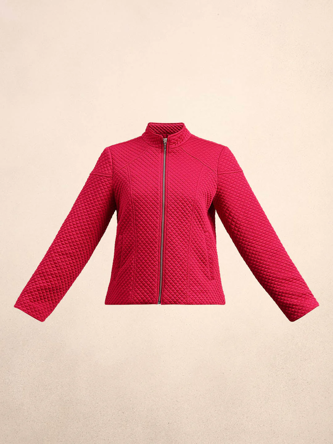 Berry Red Quilted Zip Jacket - Image 7