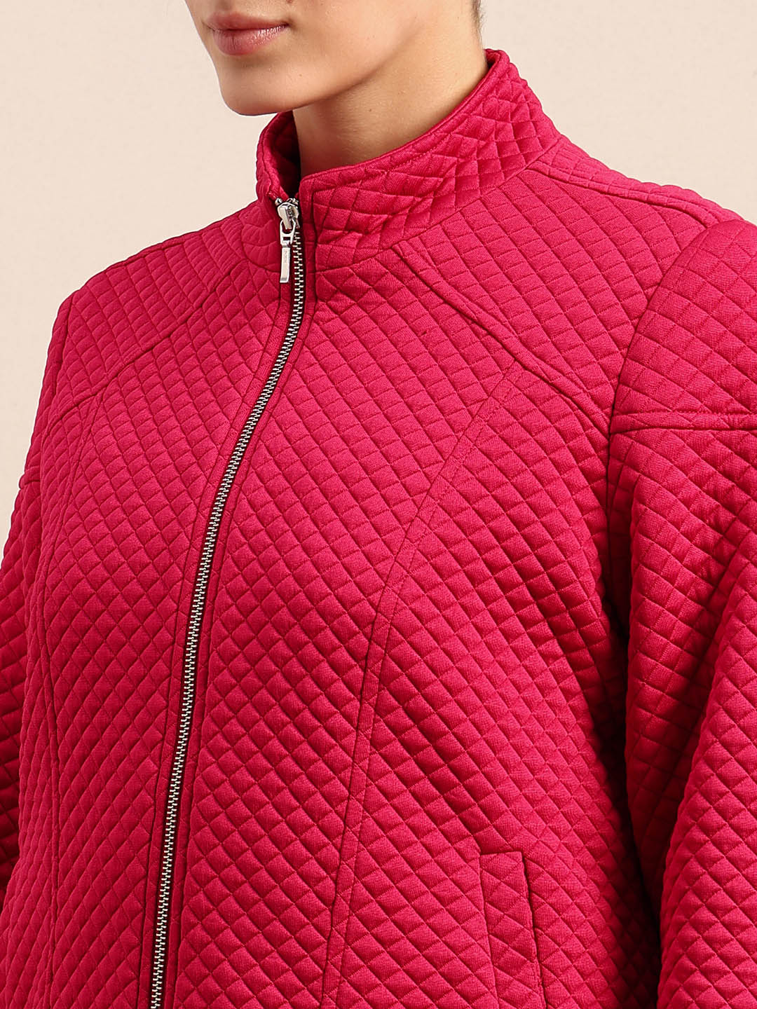 Berry Red Quilted Zip Jacket - Image 8