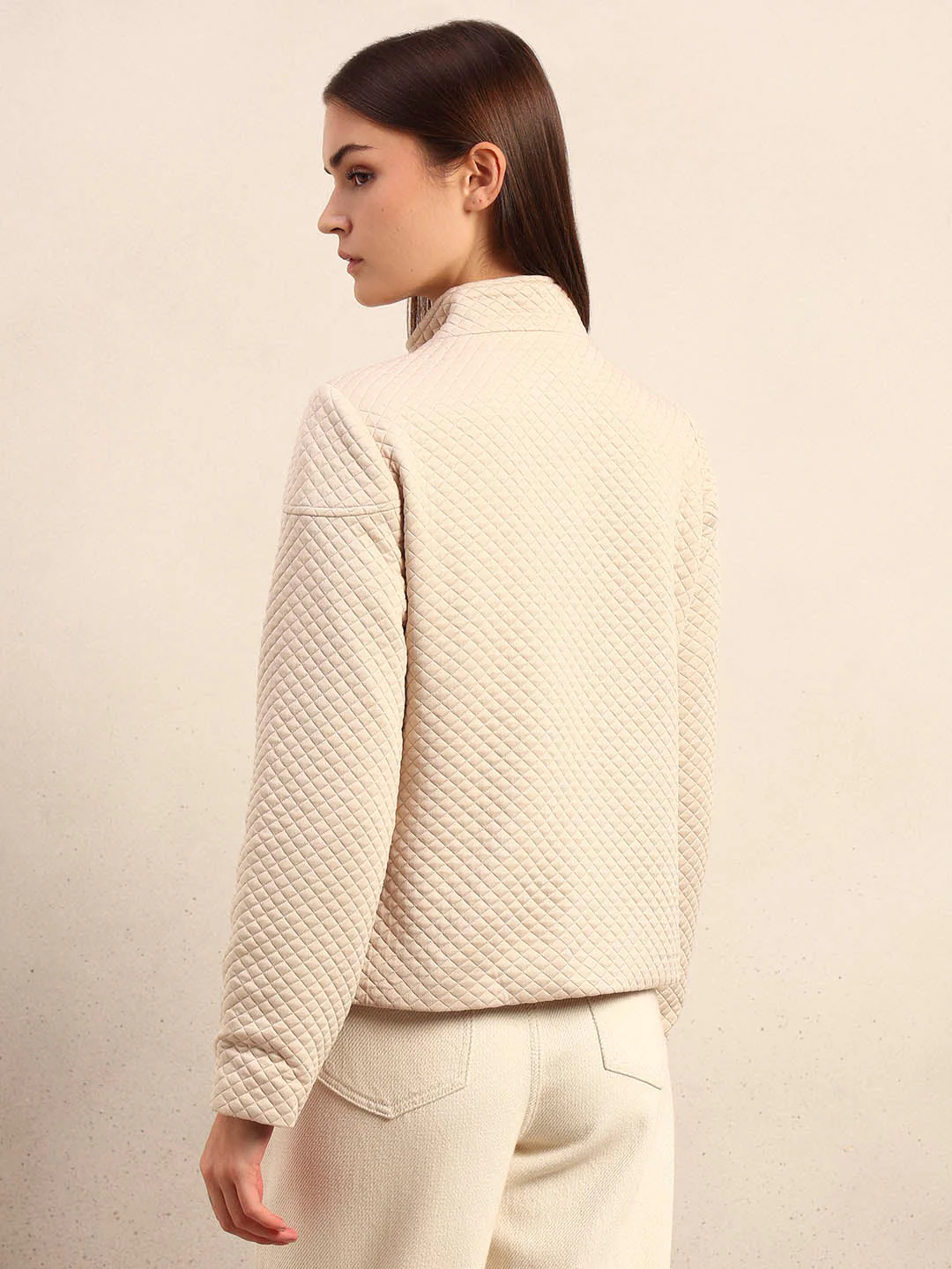 Cream Quilted Zip Jacket - Image 4