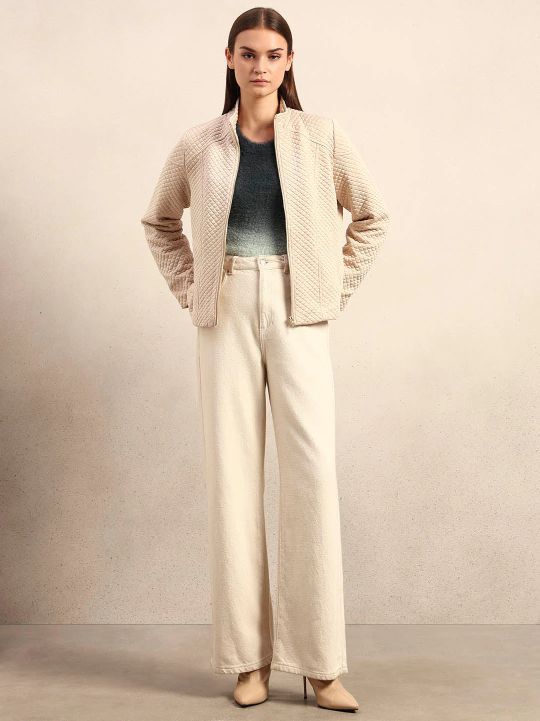Cream Quilted Zip Jacket - Image 5