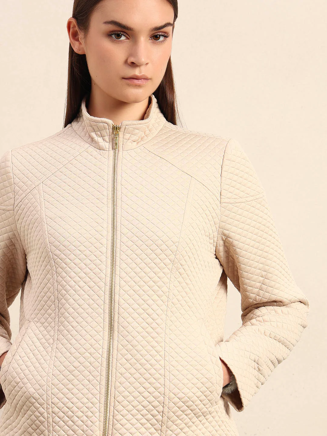 Cream Quilted Zip Jacket - Image 6