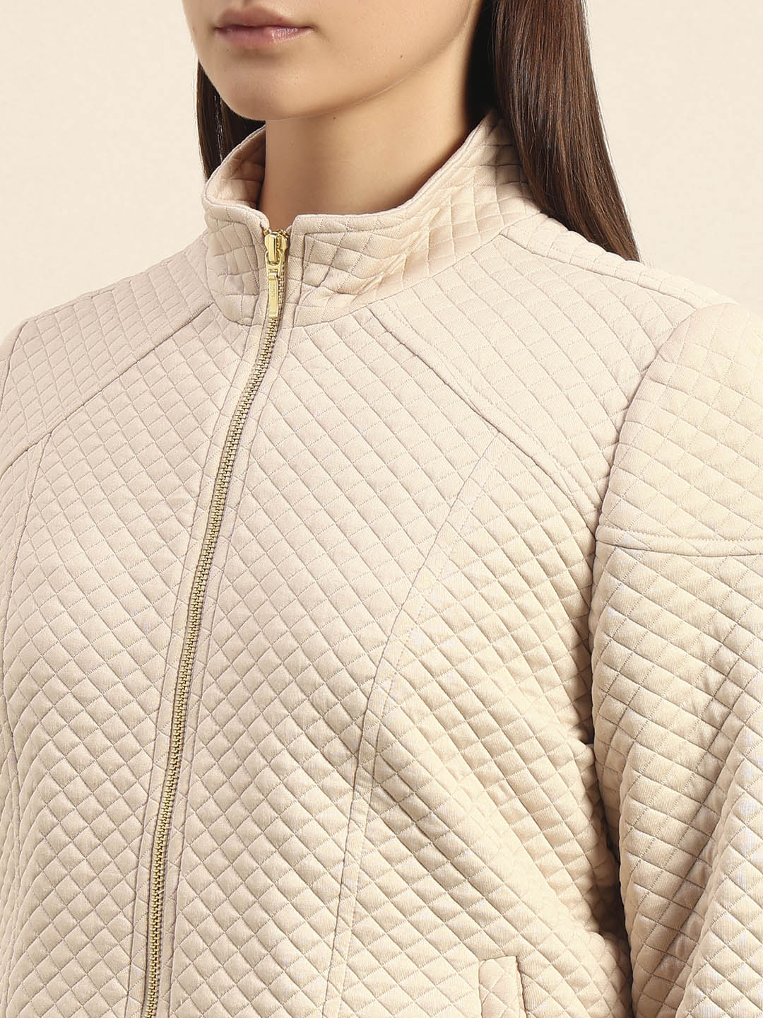 Cream Quilted Zip Jacket - Image 8
