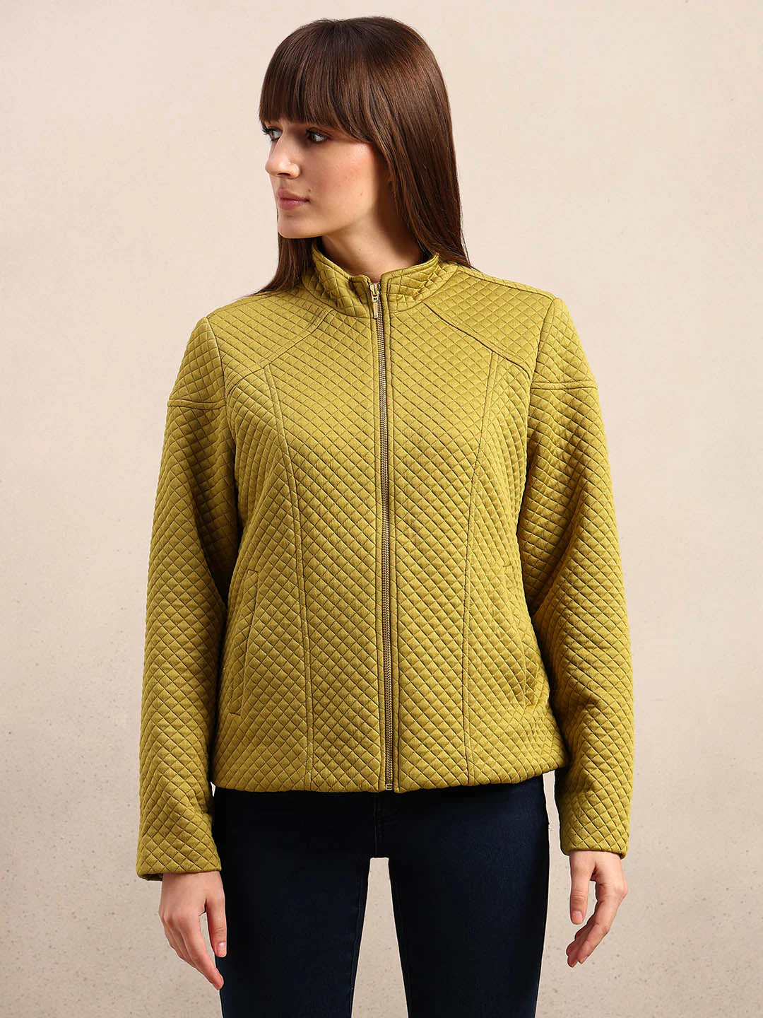 Sage Green Quilted Zip Jacket - Image 2