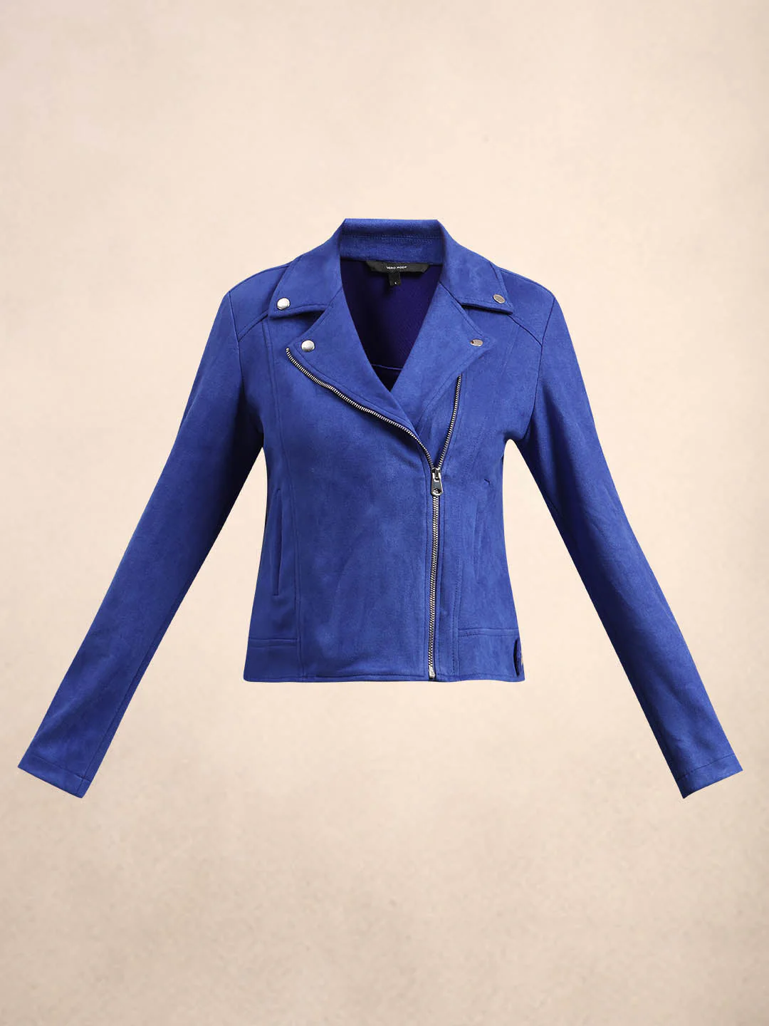Blue Faux Suede Biker Jacket - Image 7