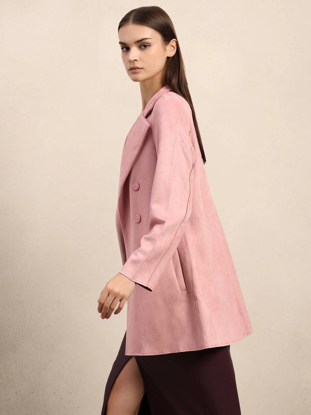 Pink Long Faux Suede Coat - Image 3