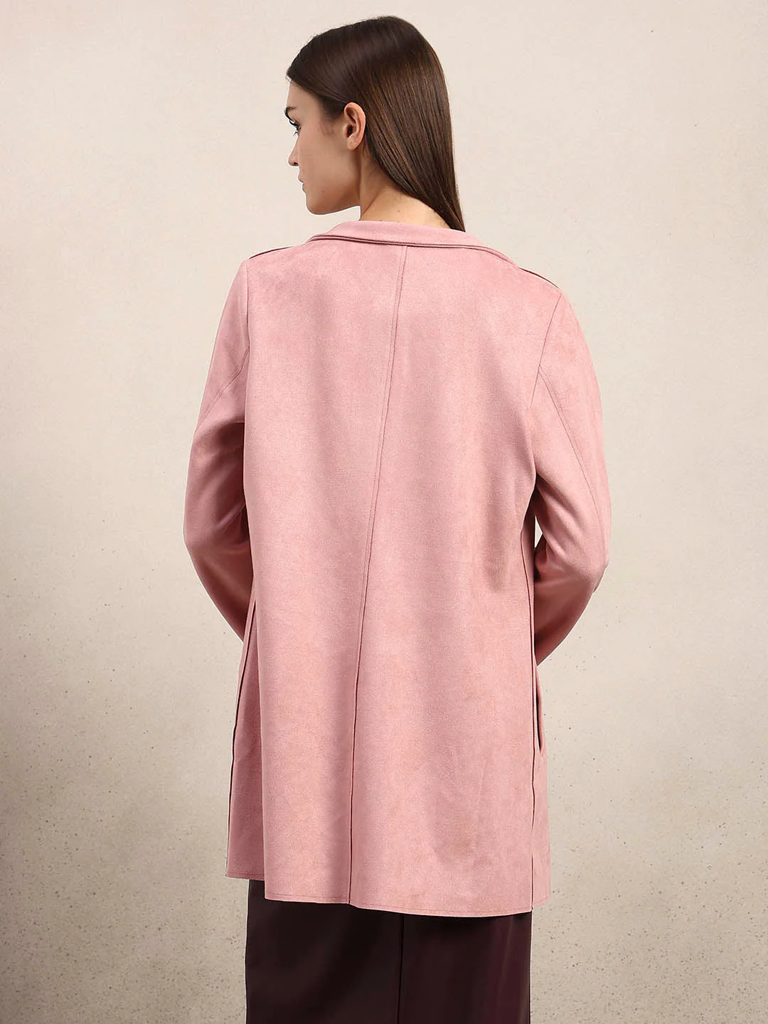Pink Long Faux Suede Coat - Image 4