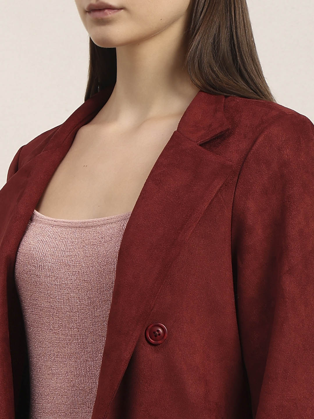 Reddish Brown Long Faux Suede Coat - Image 8