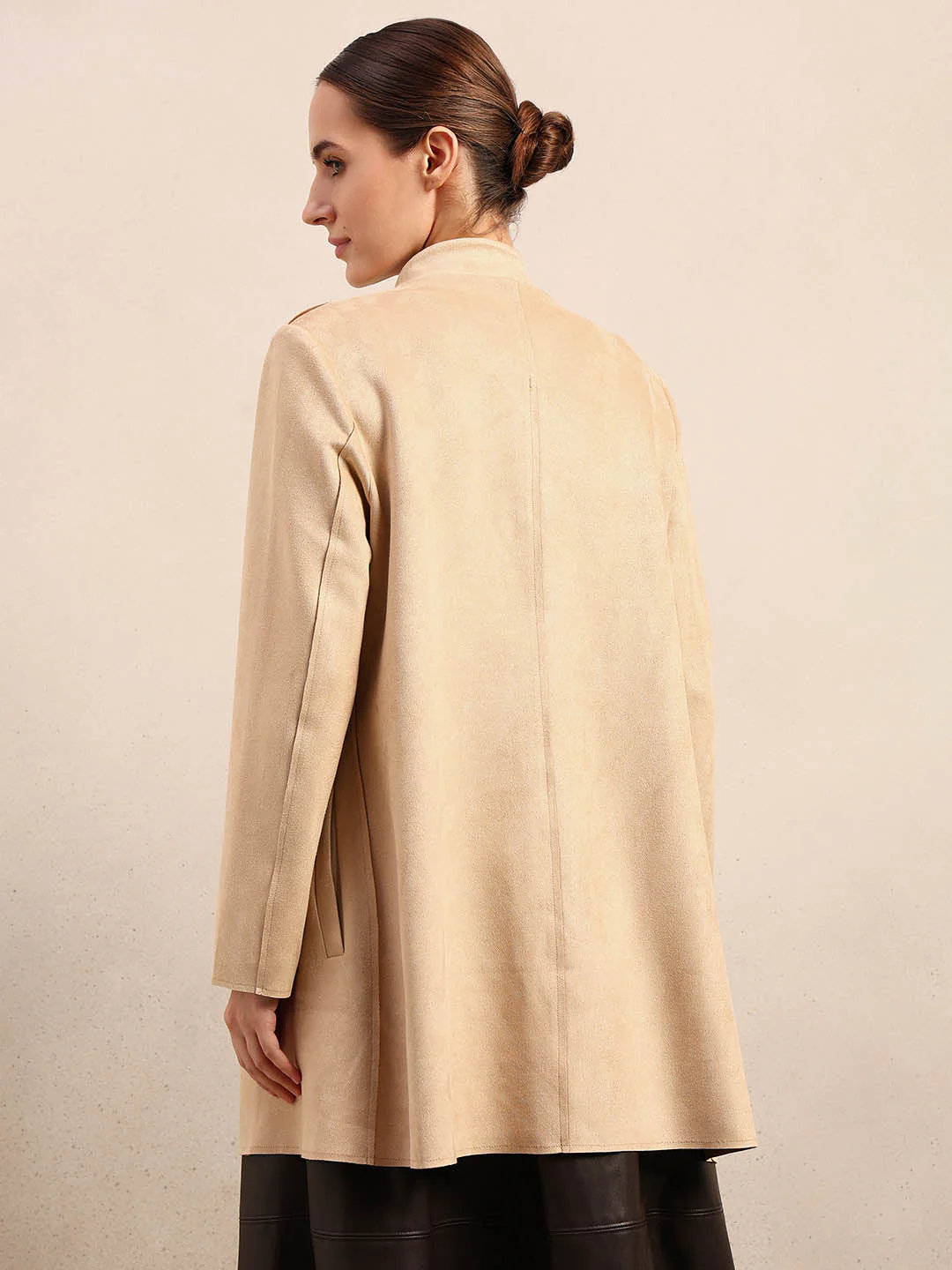 Beige Long Faux Suede Coat - Image 4