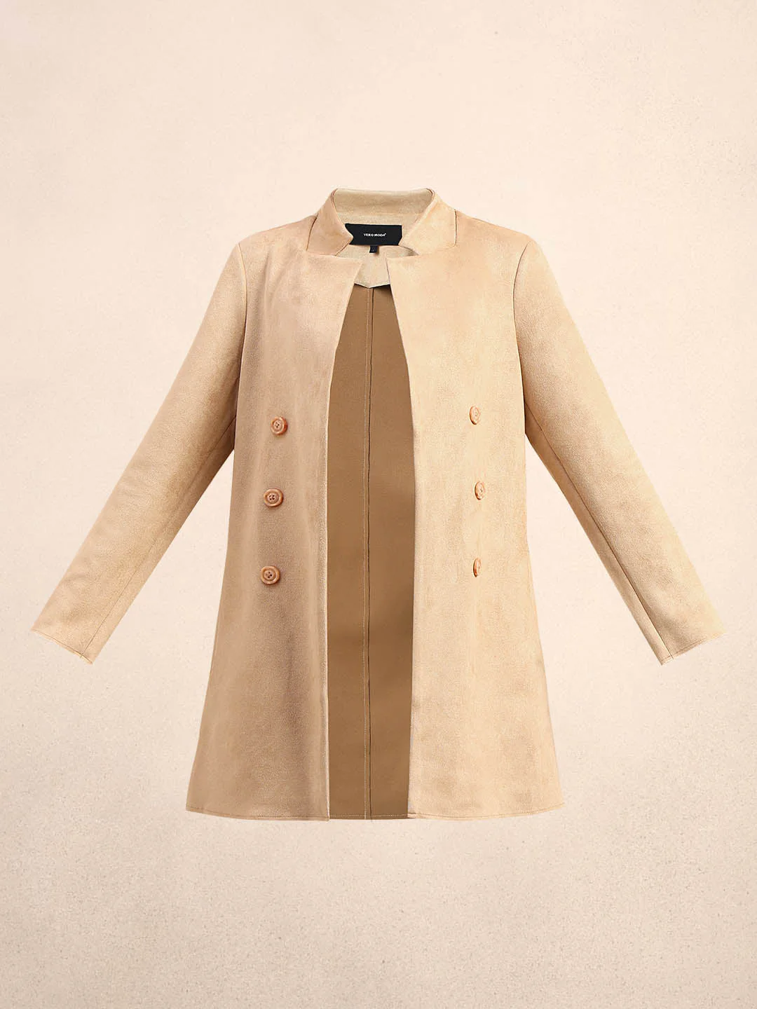 Beige Long Faux Suede Coat - Image 7
