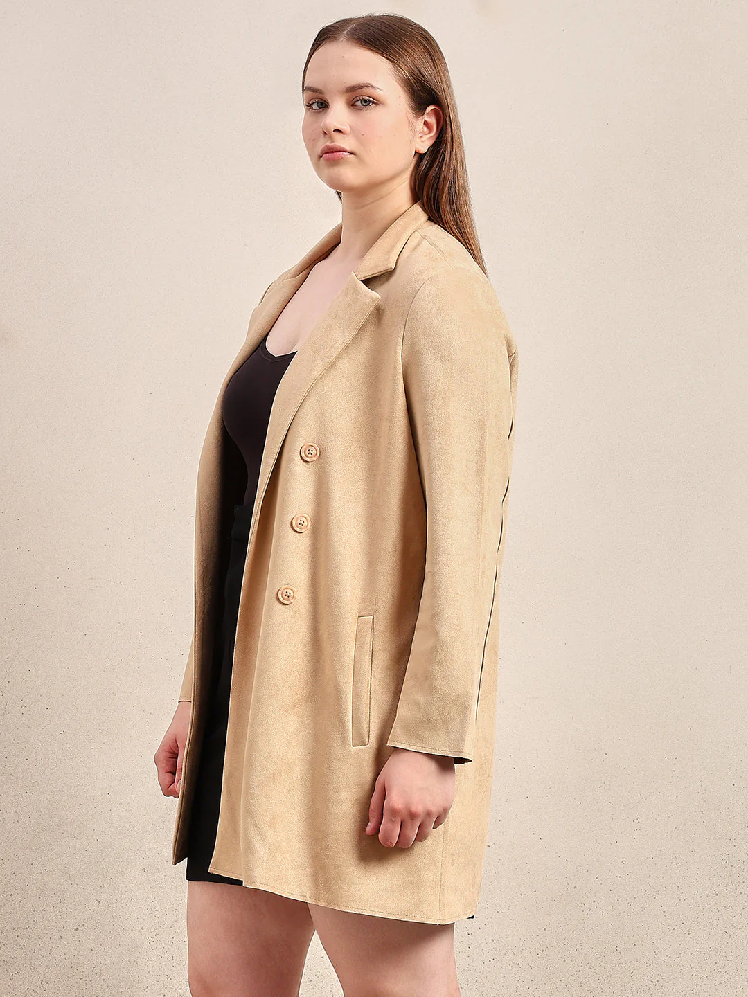 CURVE Brown Suede Overcoat - Image 3