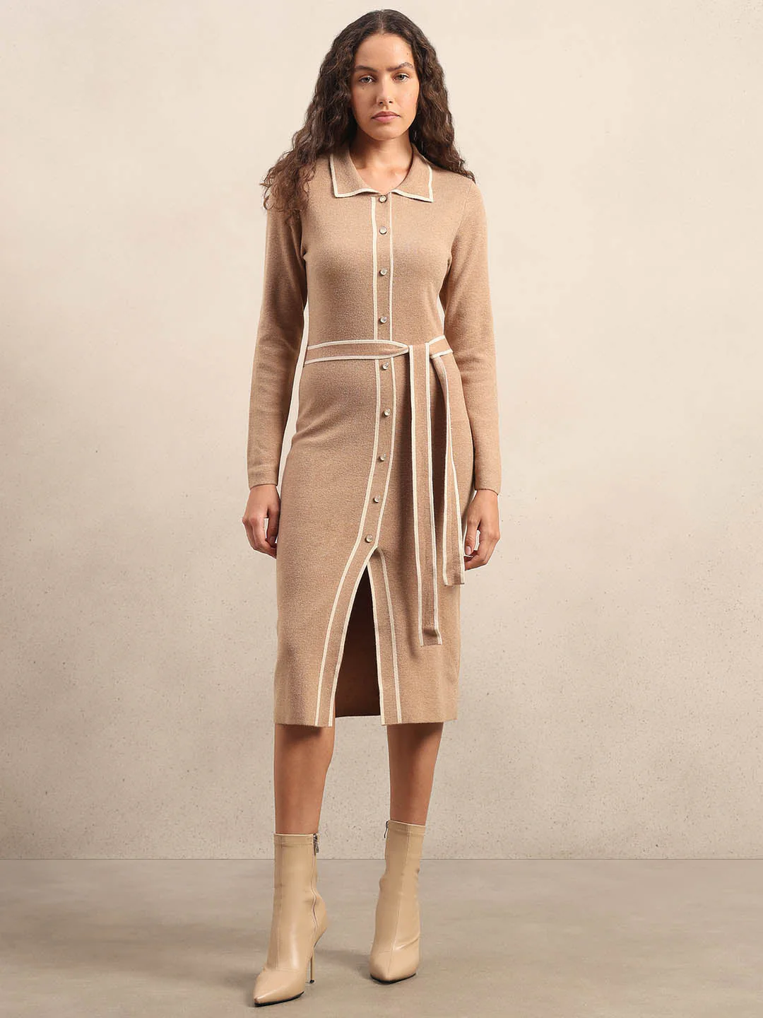 Knitted Midi Shirt Dress - Image 2