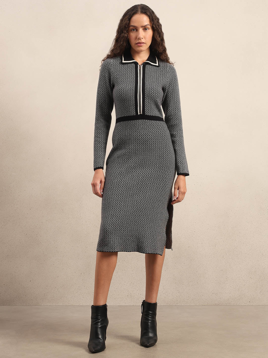 Grey Knitted Midi Dress - Image 2