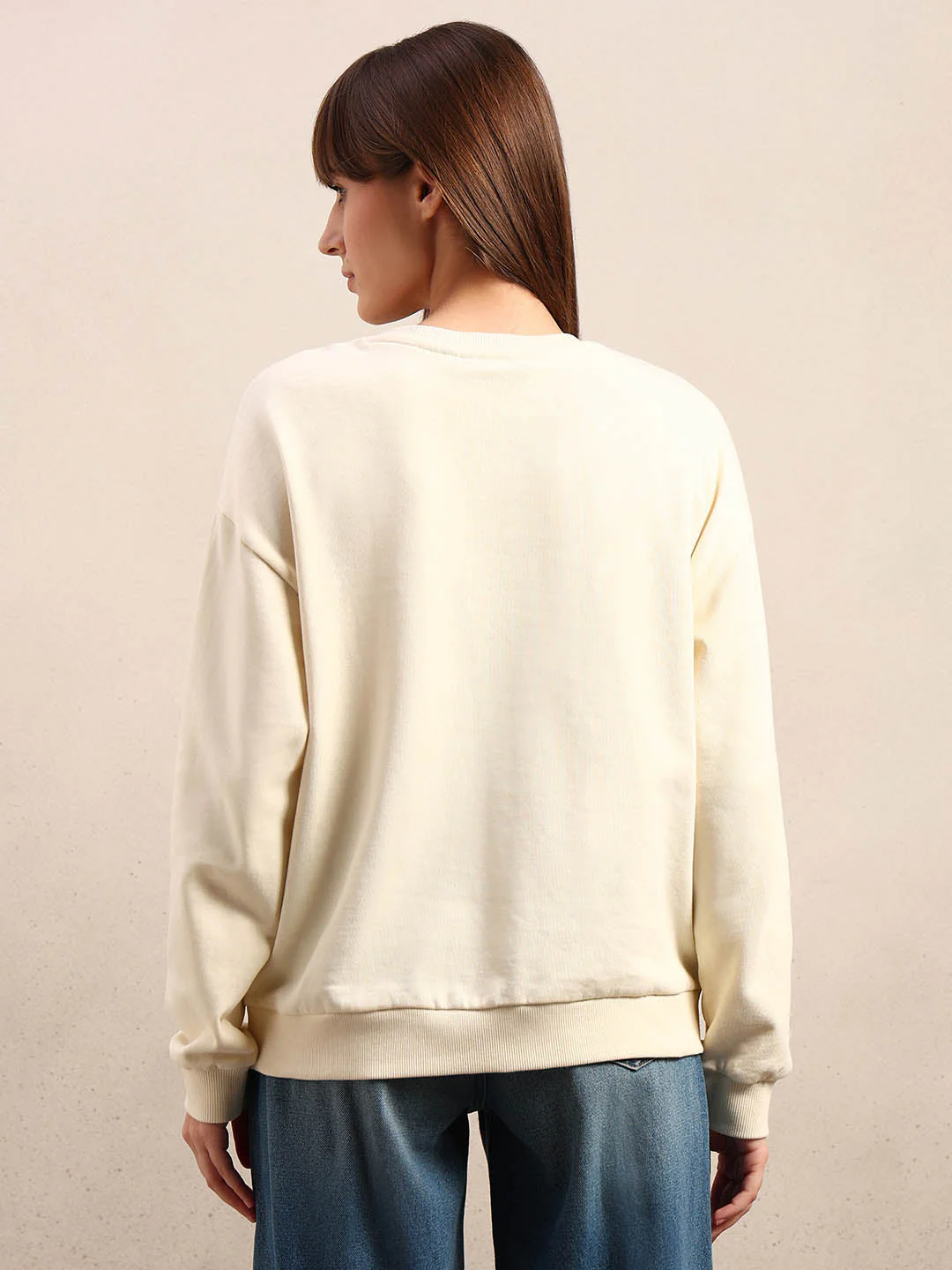 Graphic Print Cotton Sweatshirt - Beige - Image 4