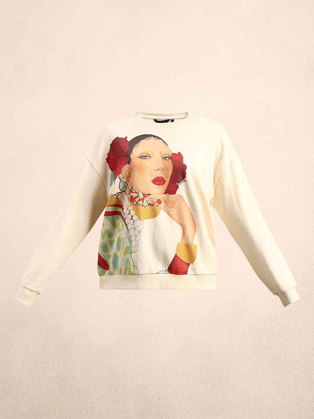 Graphic Print Cotton Sweatshirt - Beige - Image 7