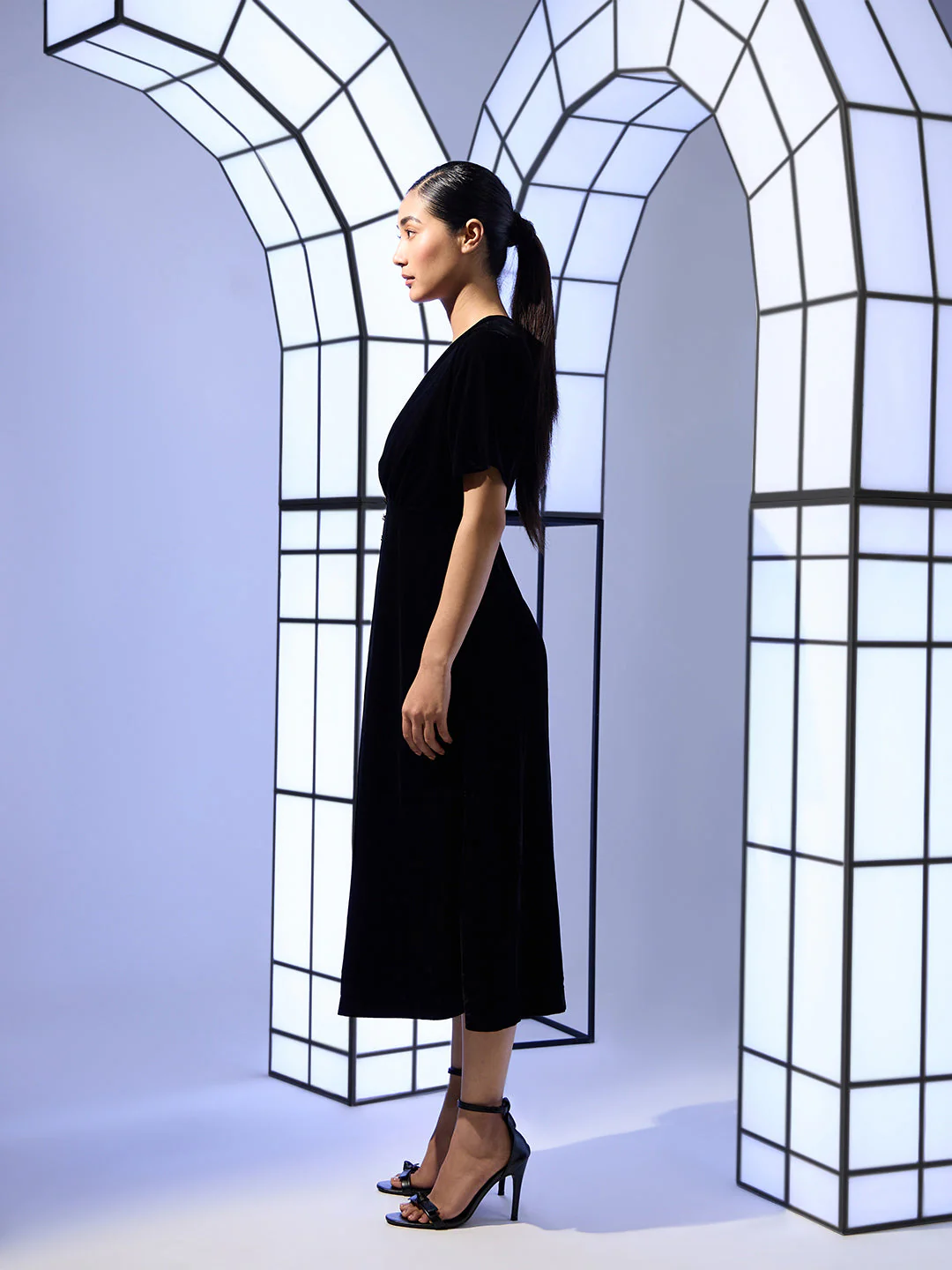 Velour Button Front Midi Dress - Image 3