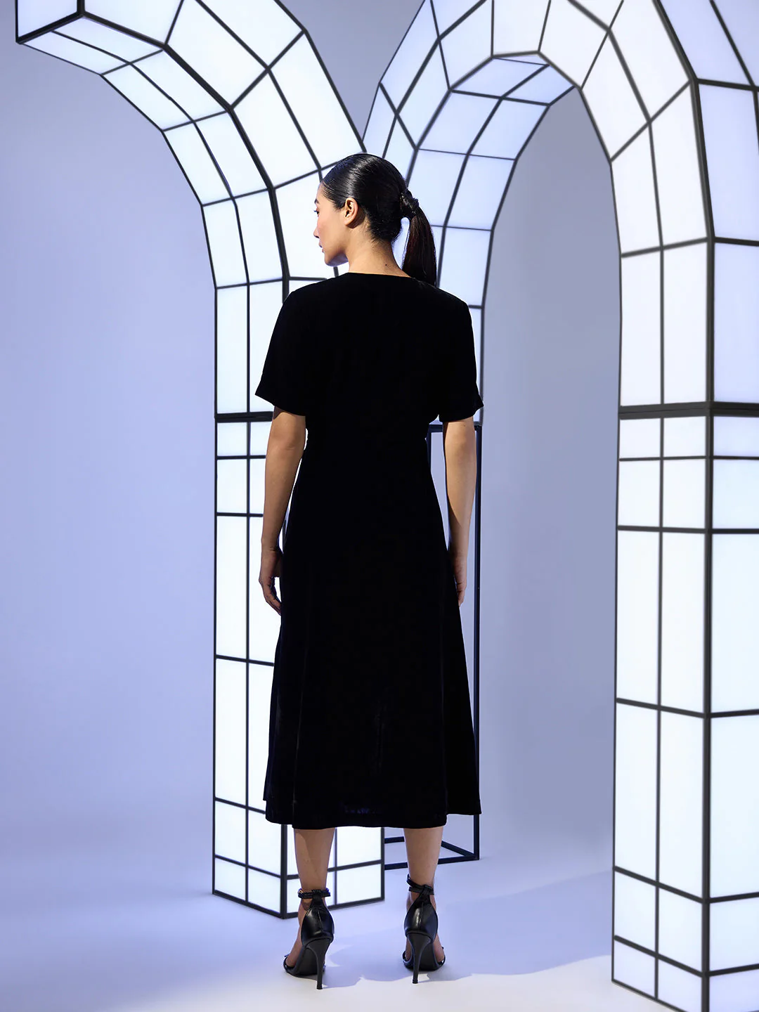 Velour Button Front Midi Dress - Image 4