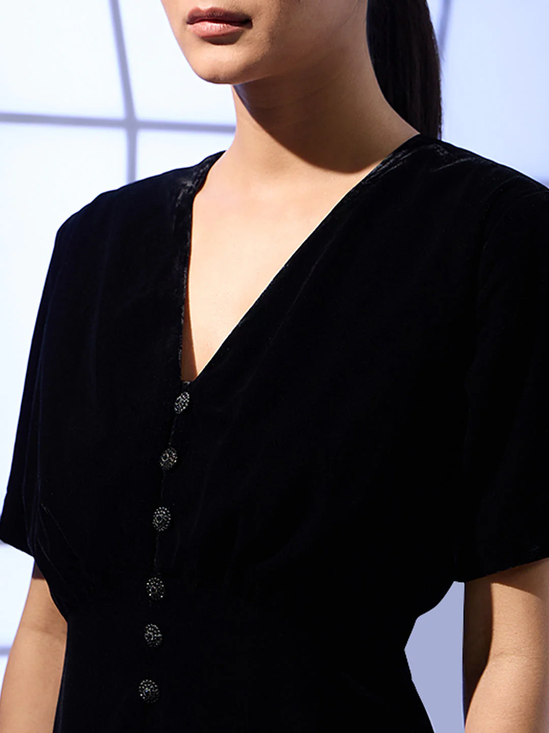 Velour Button Front Midi Dress - Image 6