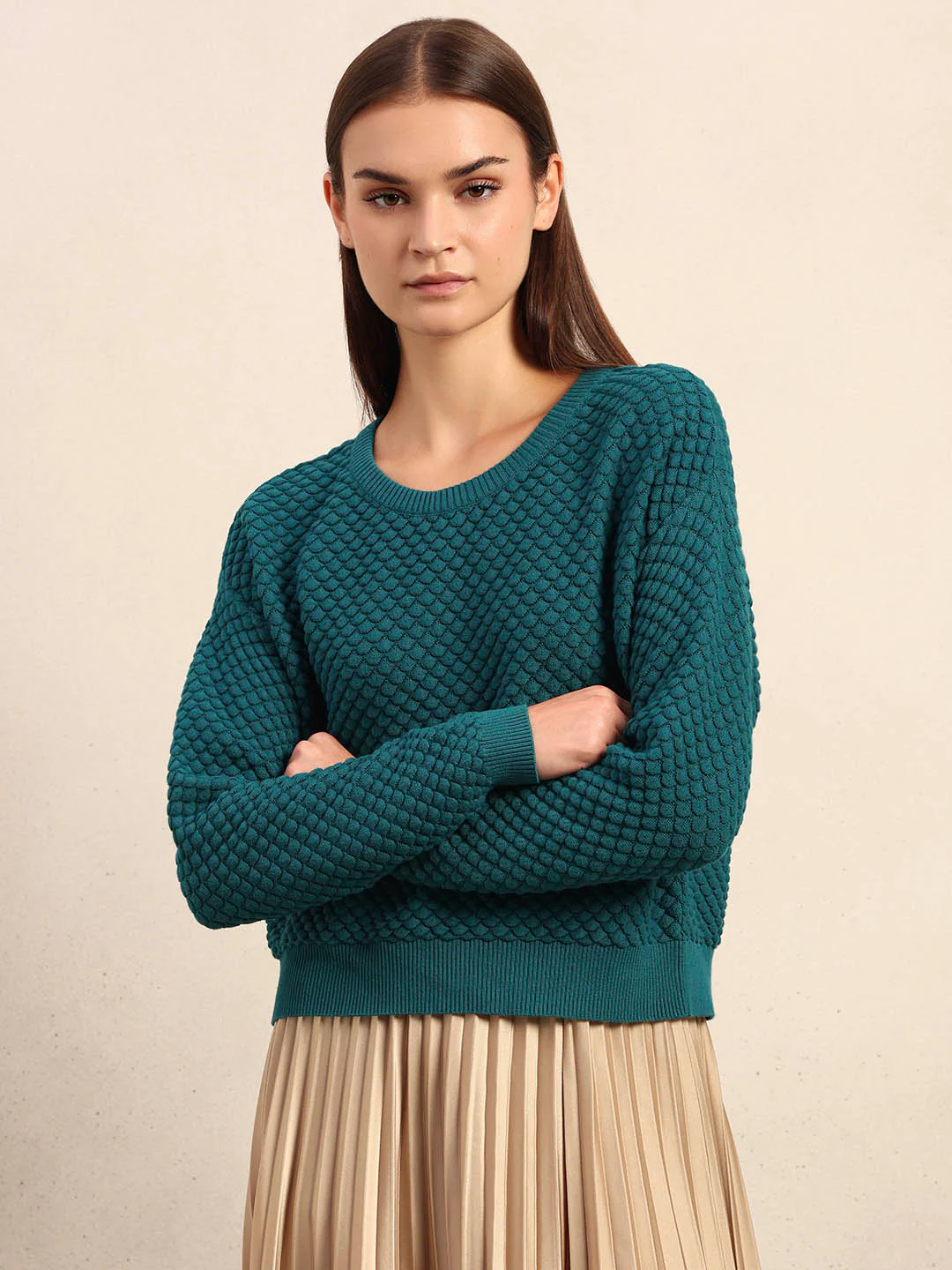 Teal Textured Knit Pullover - Image 2