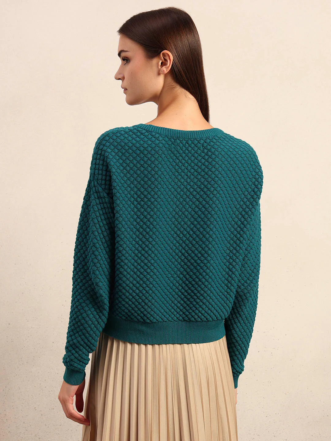 Teal Textured Knit Pullover - Image 4
