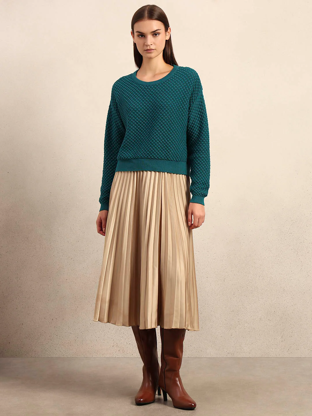 Teal Textured Knit Pullover - Image 5