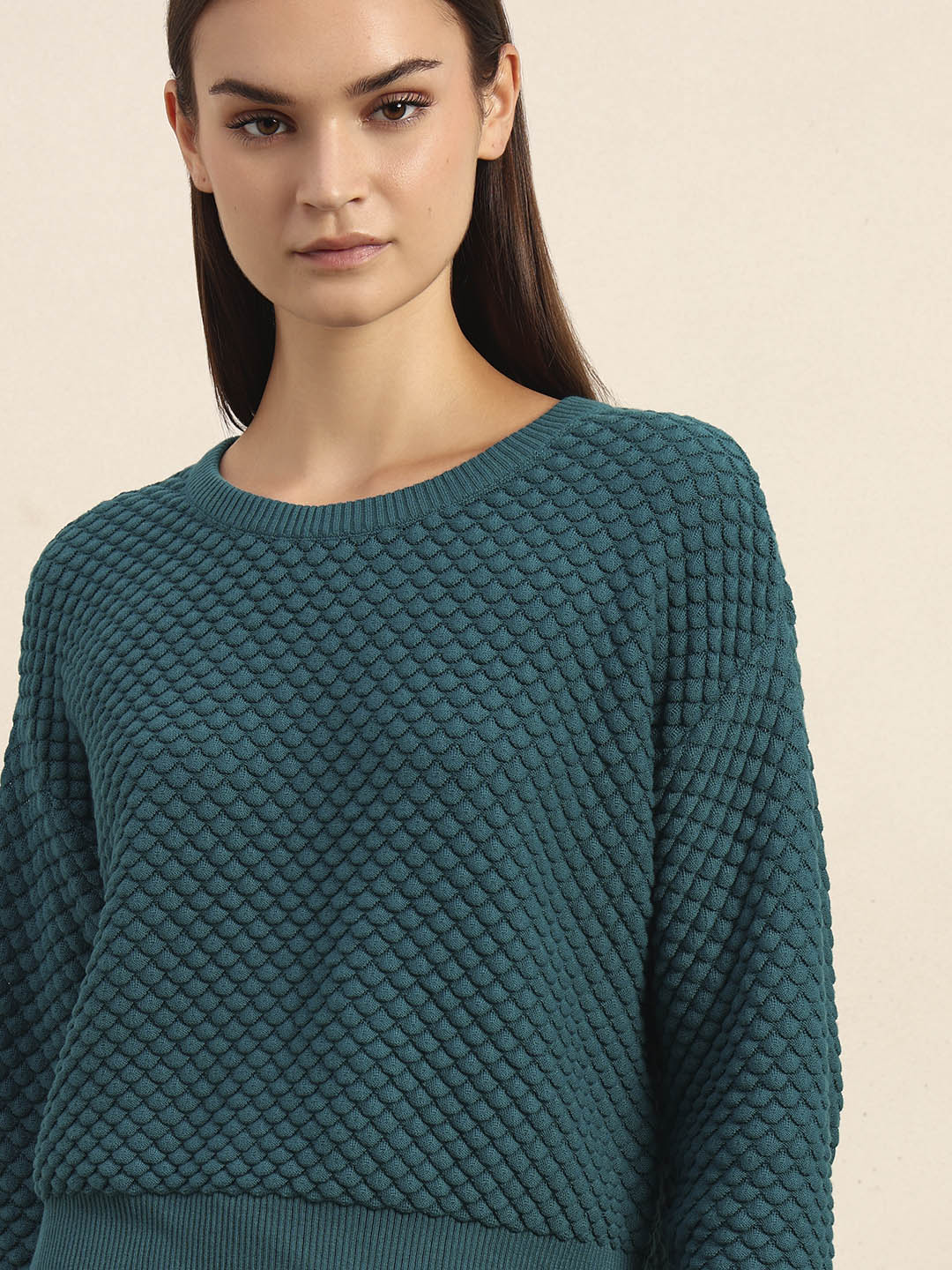 Teal Textured Knit Pullover - Image 6