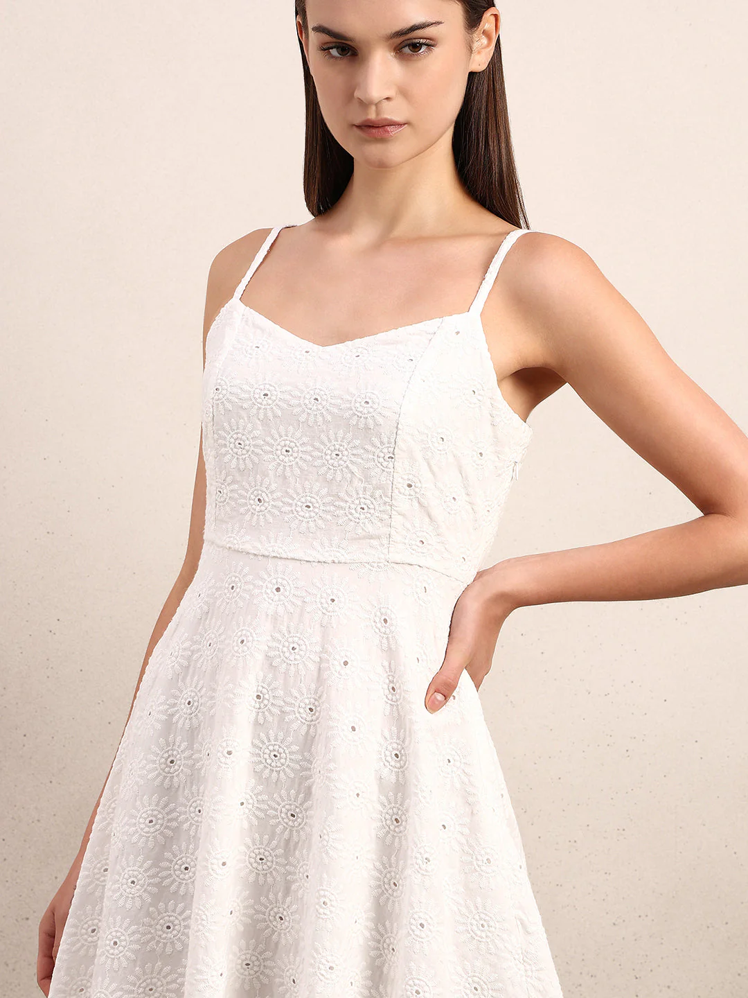 White Textured Mini Dress - Image 5