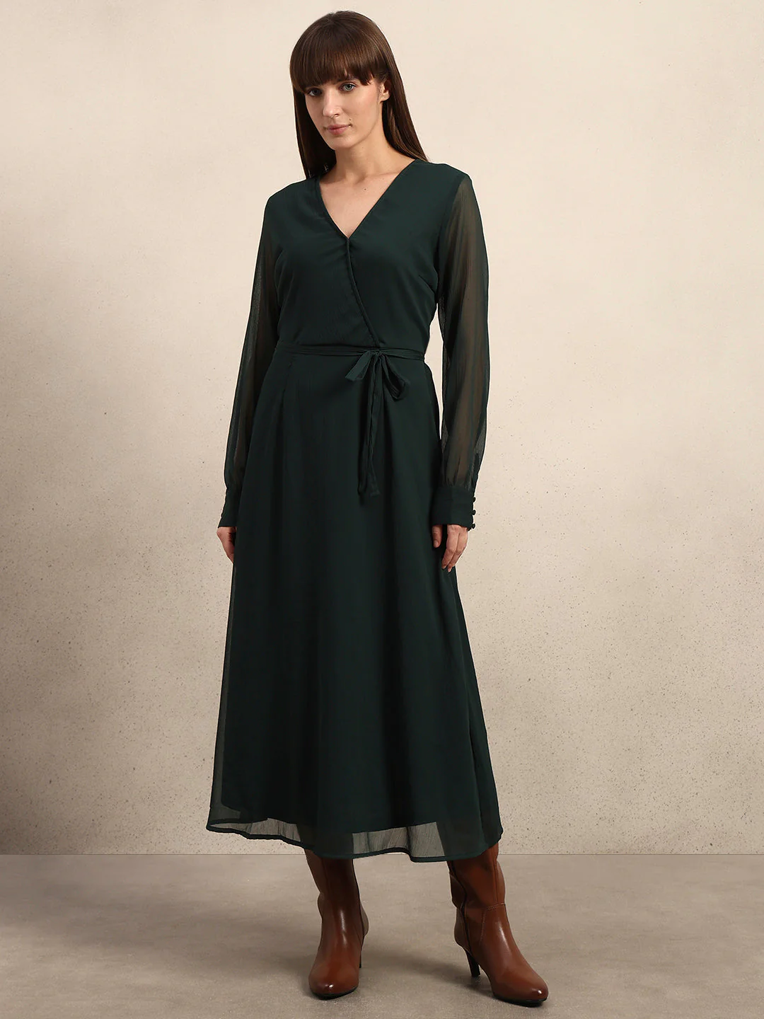 Sheer Sleeves Chiffon Midi Dress - Image 2