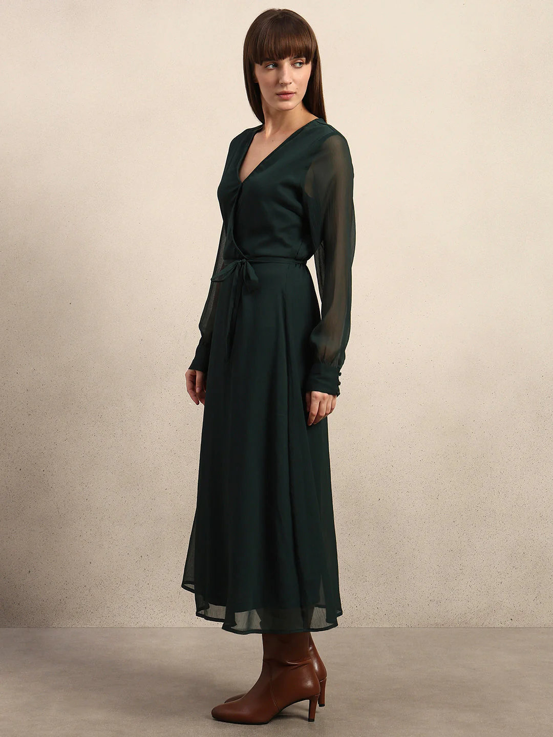 Sheer Sleeves Chiffon Midi Dress - Image 3