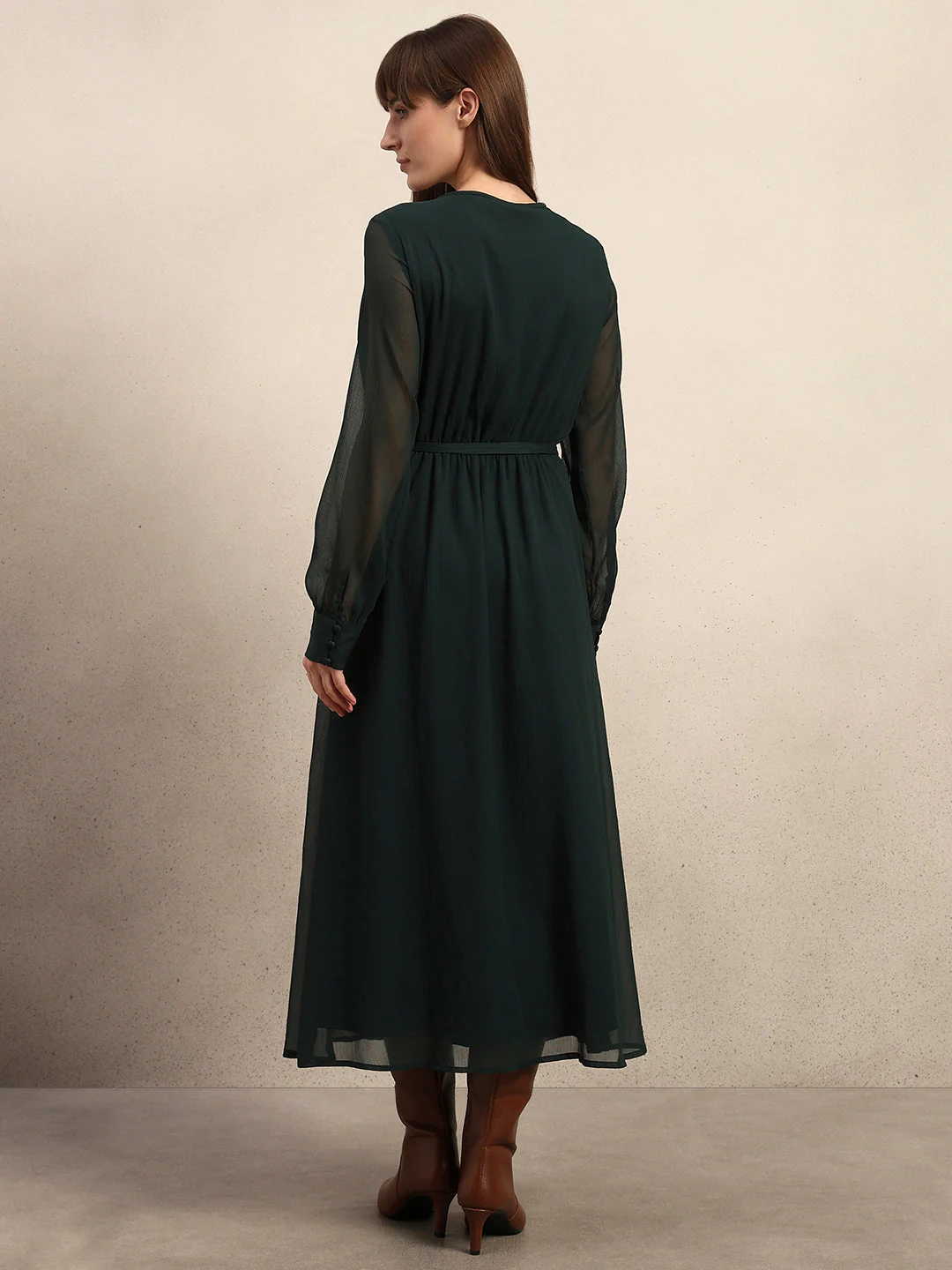 Sheer Sleeves Chiffon Midi Dress - Image 4