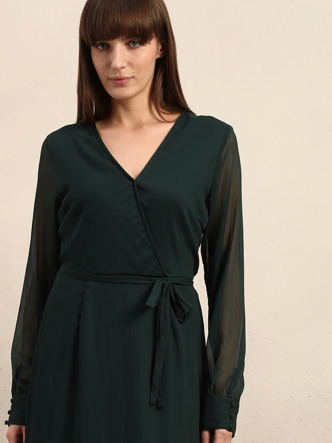 Sheer Sleeves Chiffon Midi Dress - Image 5