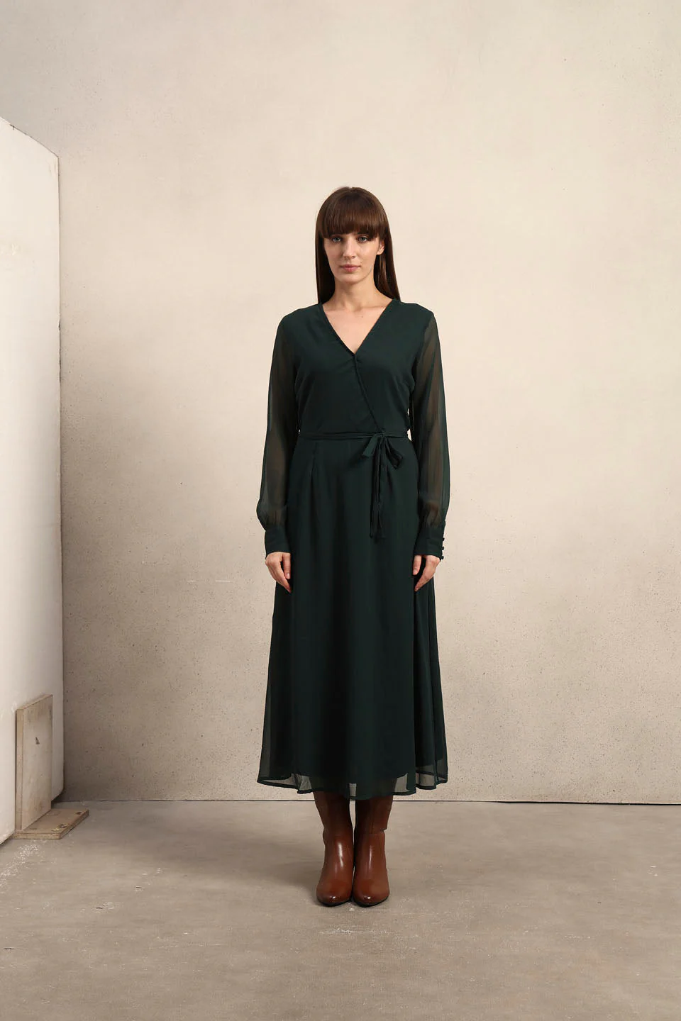 Sheer Sleeves Chiffon Midi Dress - Image 8