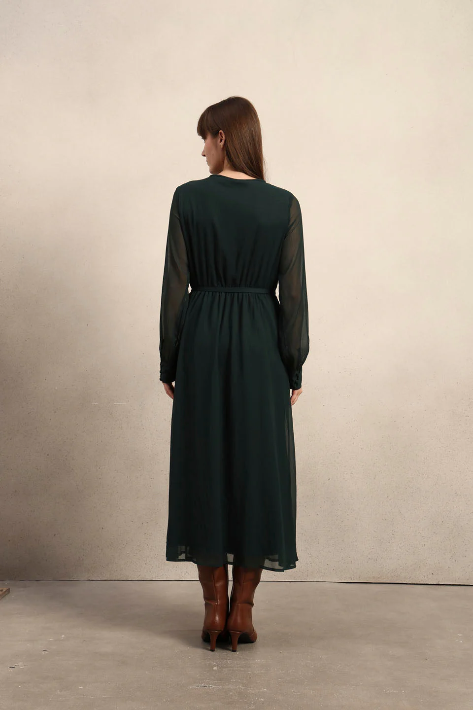 Sheer Sleeves Chiffon Midi Dress - Image 9