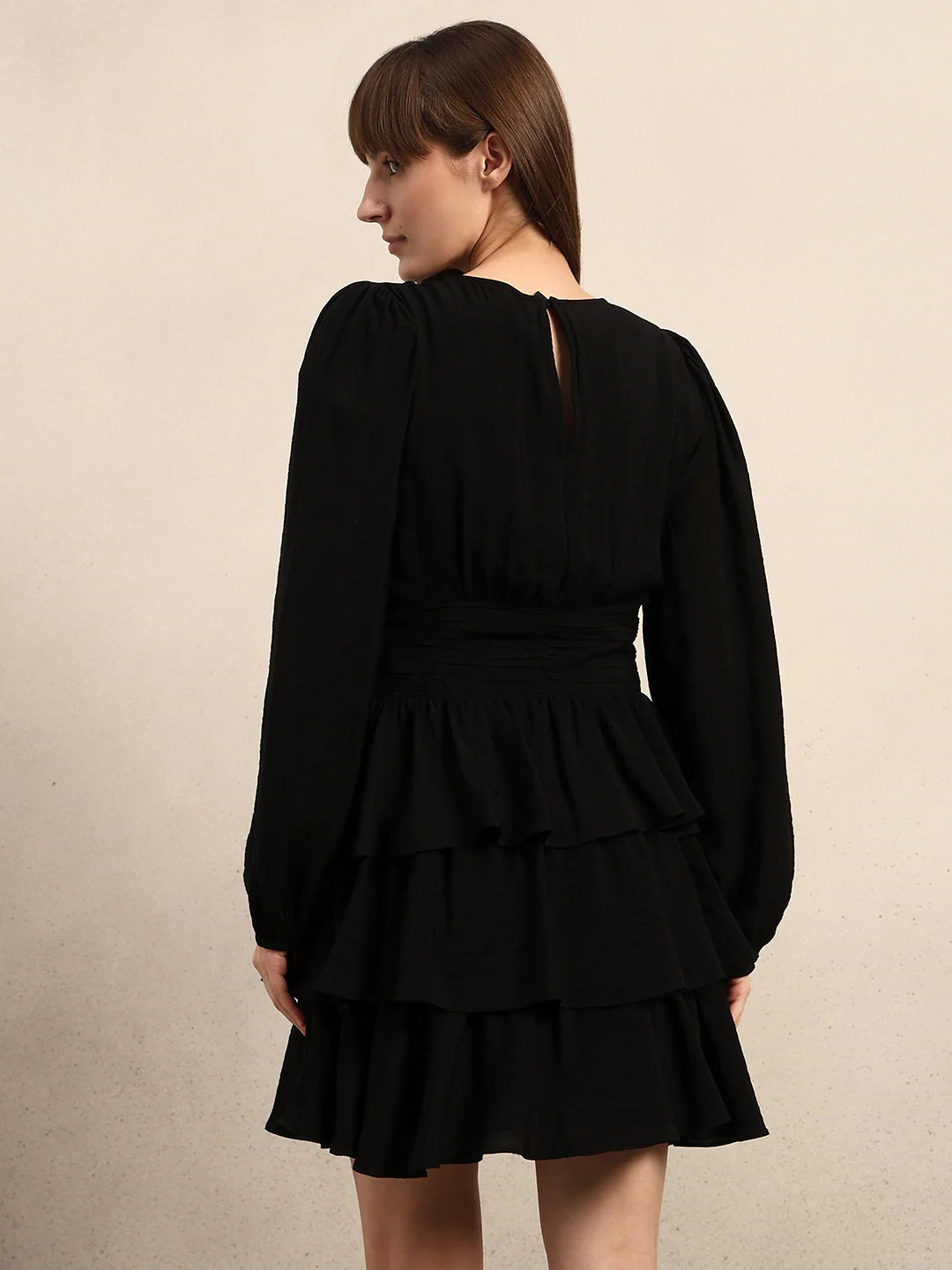 Puff Sleeves O-Neck Mini Dress - Image 4