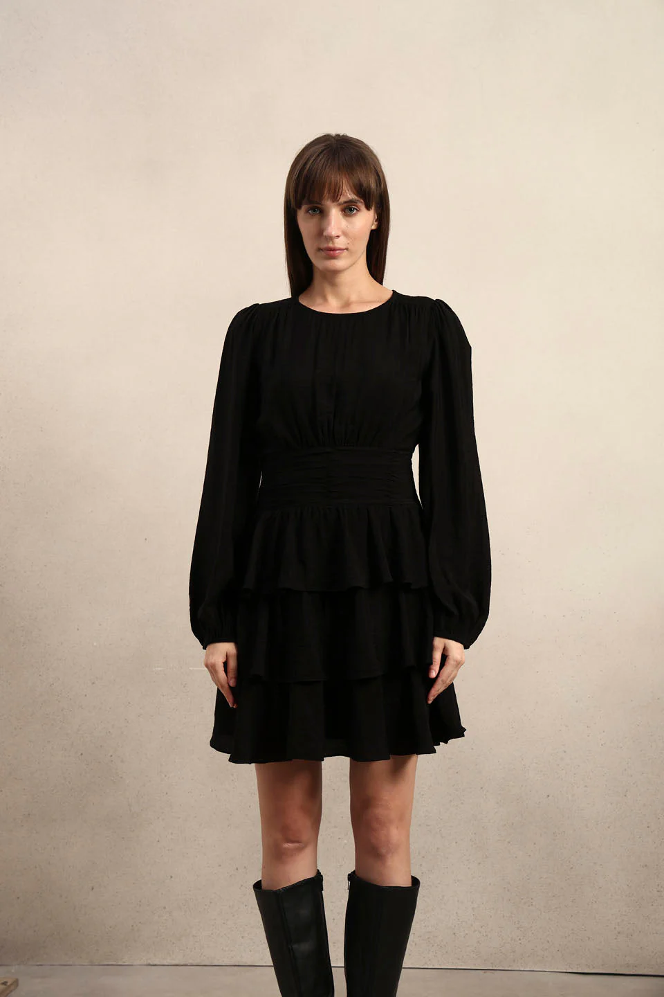 Puff Sleeves O-Neck Mini Dress - Image 9