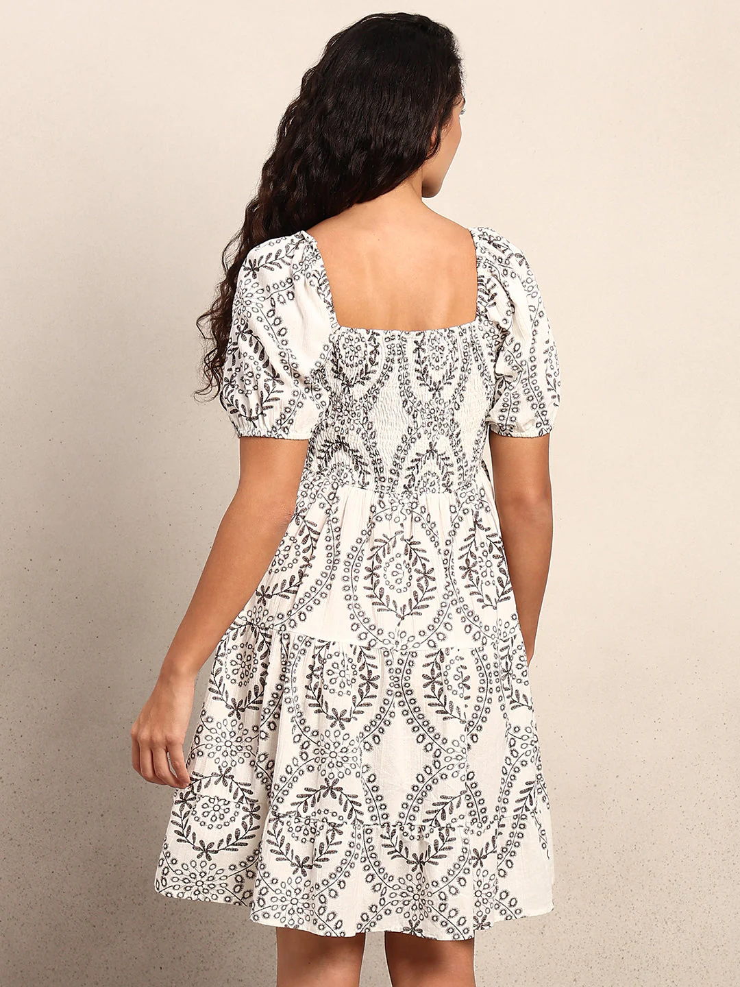 Smocked Organic Cotton Dress - Brown - Image 4