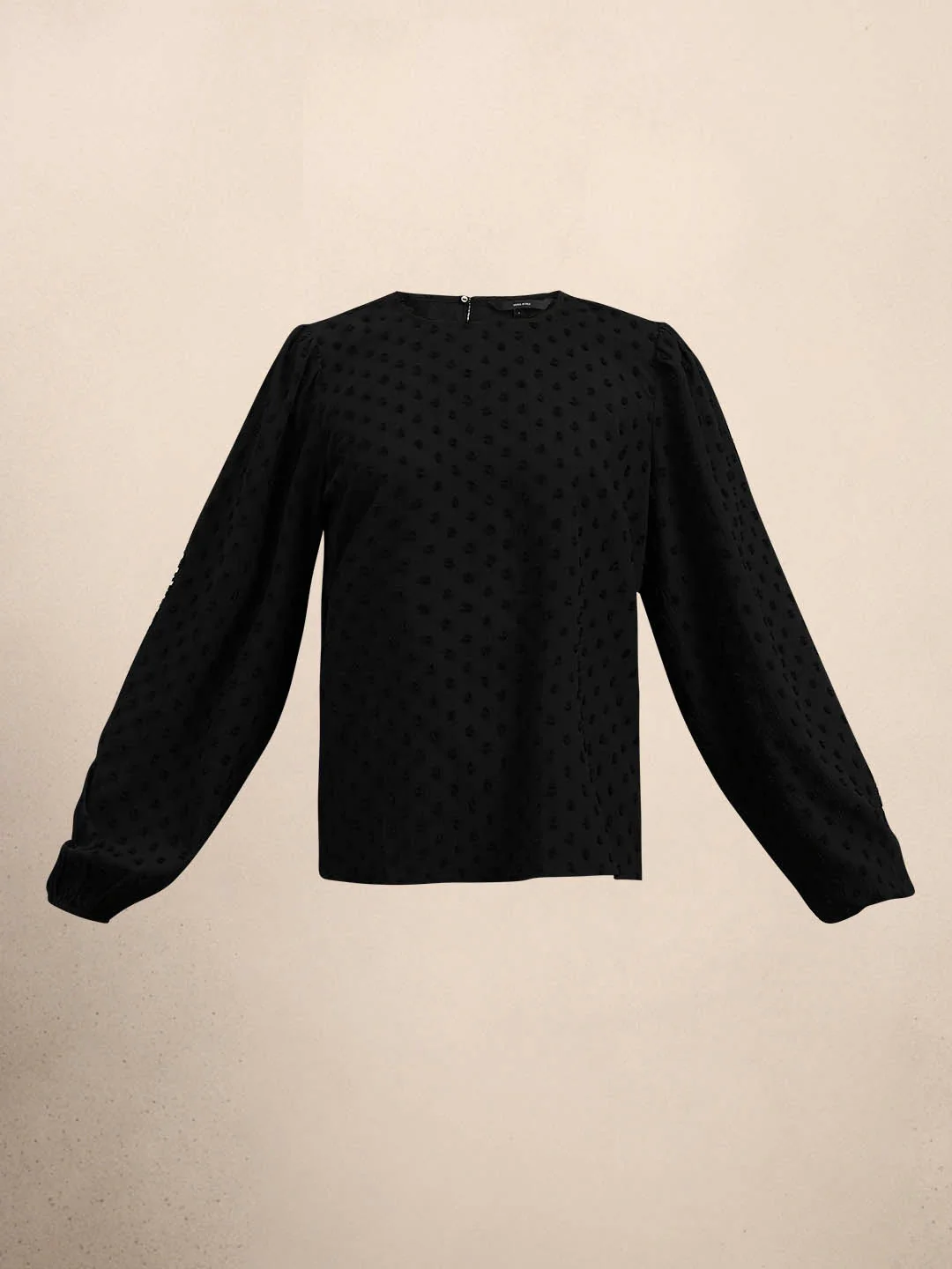 Black Textured O-Neck Top - Image 7