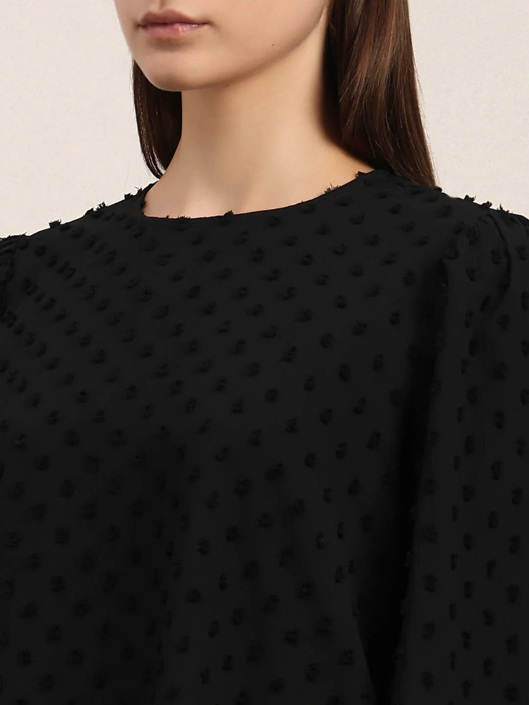 Black Textured O-Neck Top - Image 8